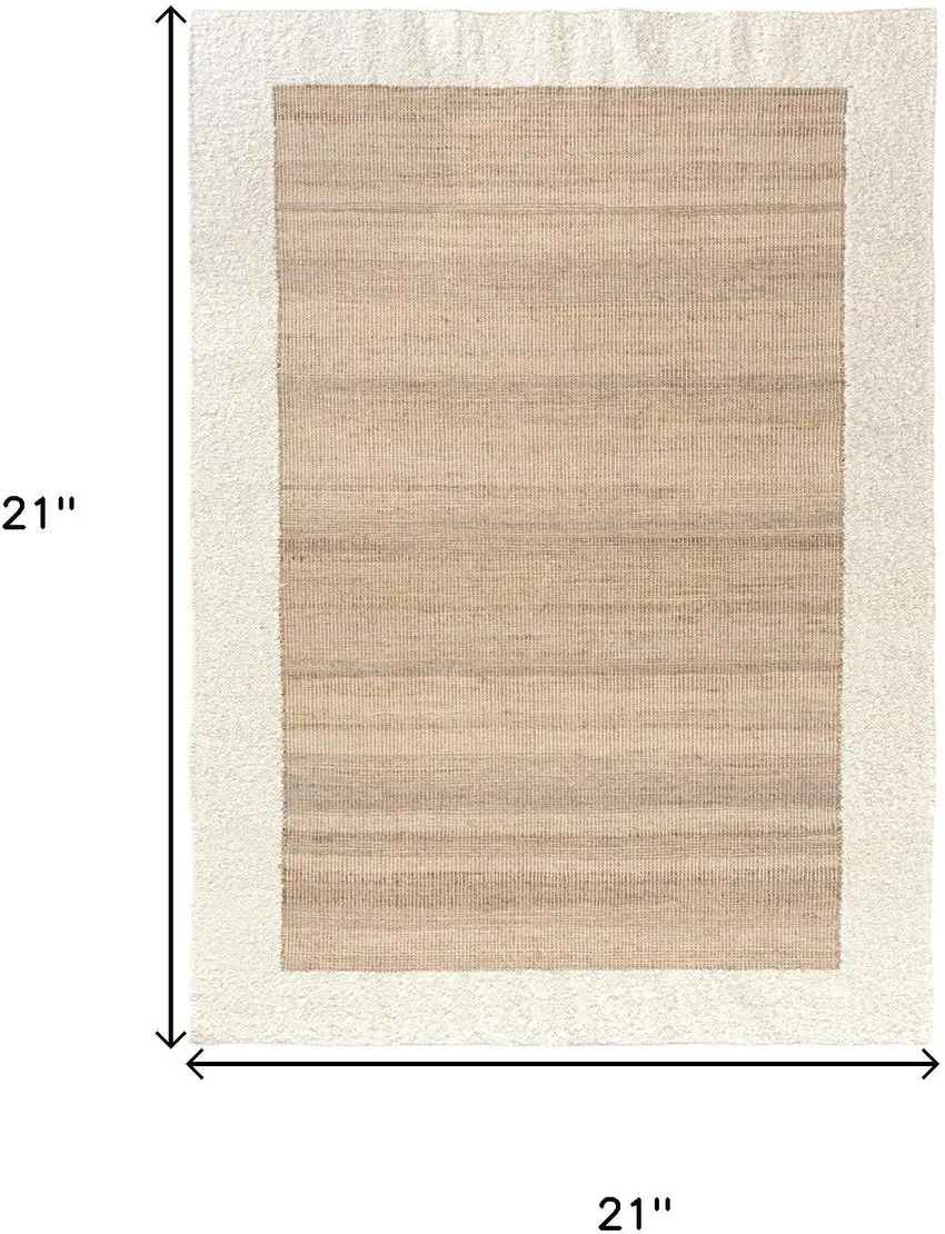 Ivory And Beige Hand Woven Square Rug Photo 3