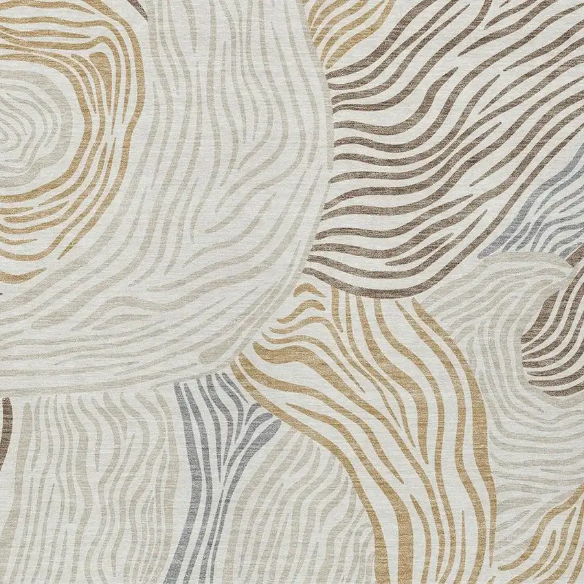 Ivory And Beige Ikat Washable Indoor Outdoor Area Rug Photo 2