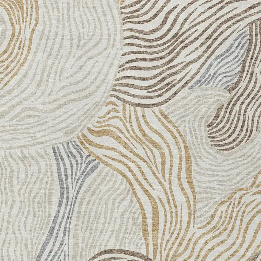 Ivory And Beige Ikat Washable Indoor Outdoor Area Rug Photo 2
