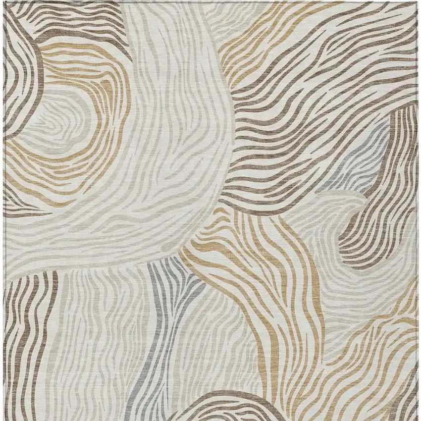 Ivory And Beige Ikat Washable Indoor Outdoor Area Rug Photo 3