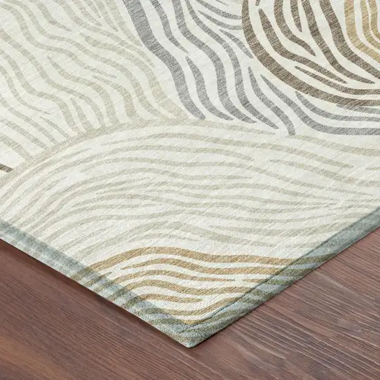 Ivory And Beige Ikat Washable Indoor Outdoor Area Rug Photo 4