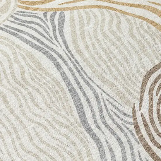 Ivory And Beige Ikat Washable Indoor Outdoor Area Rug Photo 5