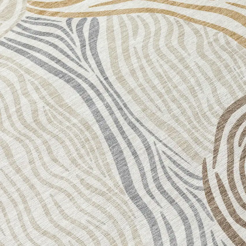 Ivory And Beige Ikat Washable Indoor Outdoor Area Rug Photo 5