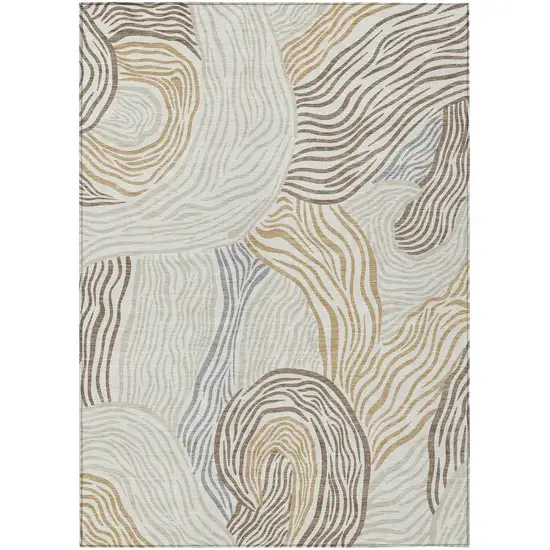 Ivory And Beige Ikat Washable Indoor Outdoor Area Rug Photo 1