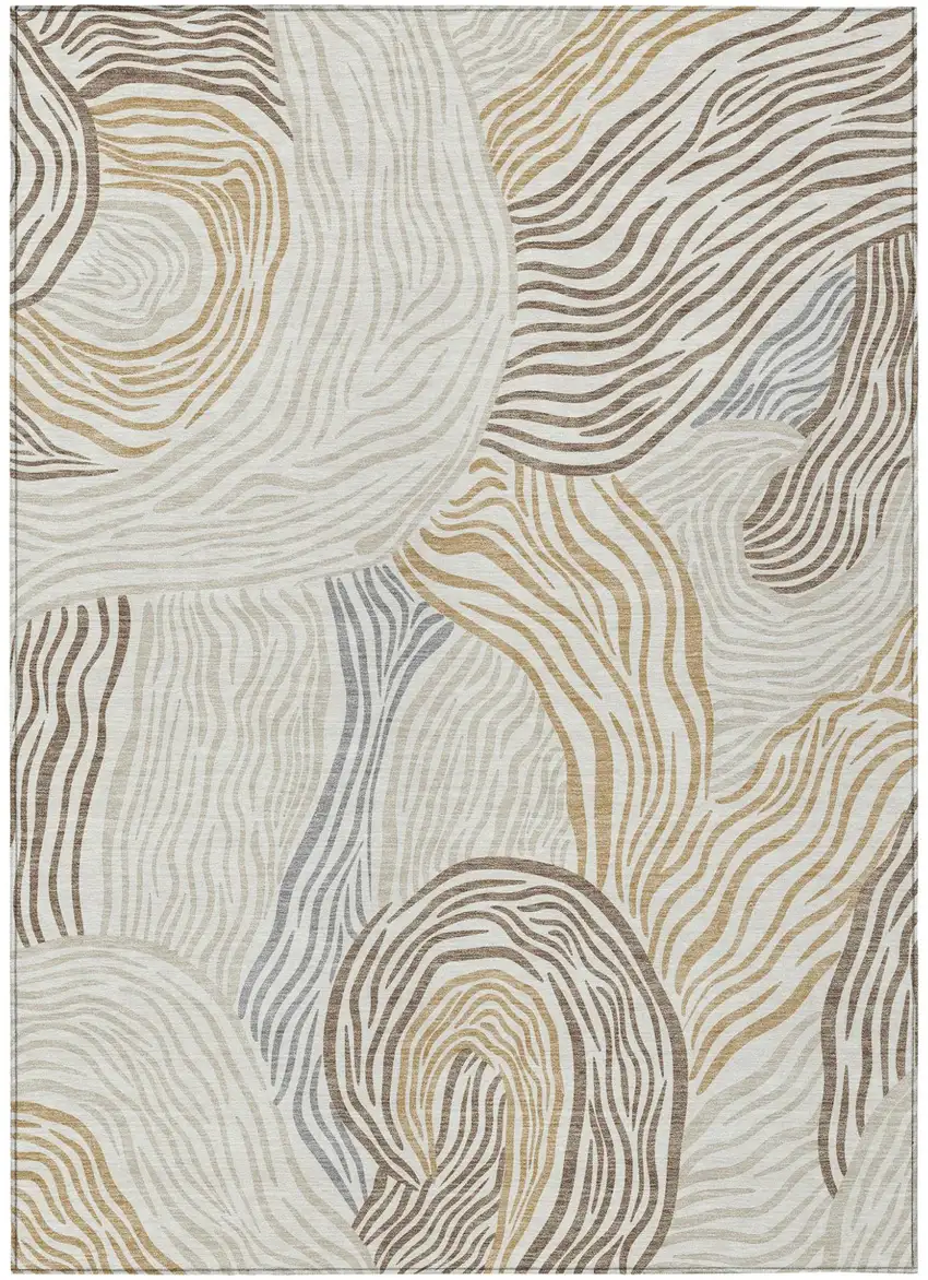Ivory And Beige Ikat Washable Indoor Outdoor Area Rug Photo 1