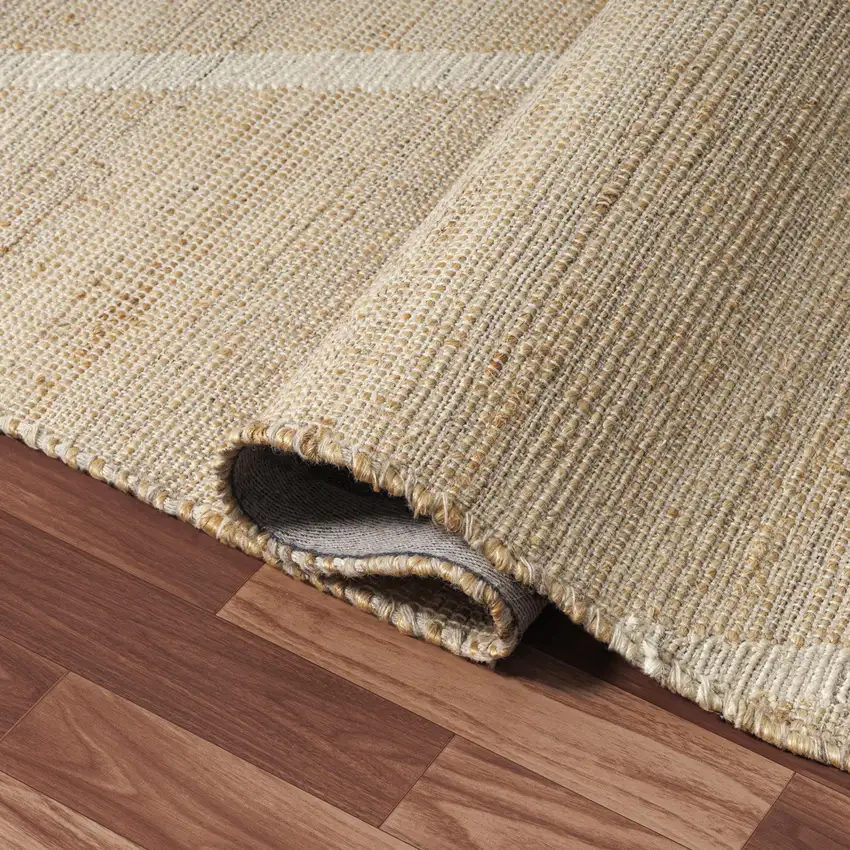 Ivory And Beige Jute Abstract Hand Woven Area Rug Photo 4
