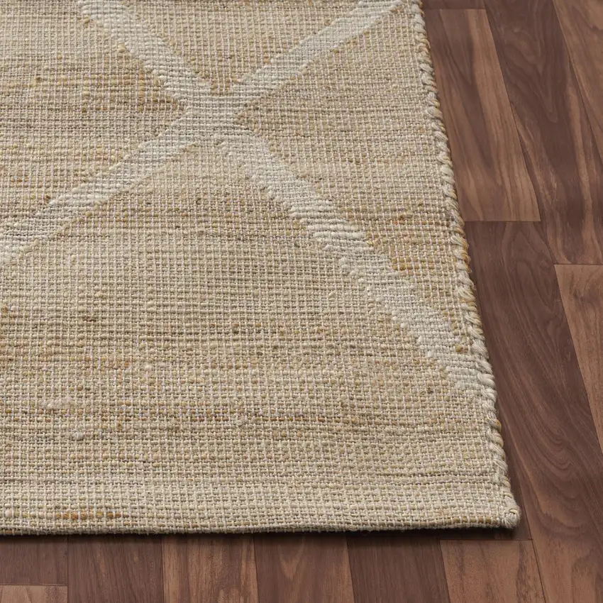 Ivory And Beige Jute Abstract Hand Woven Area Rug Photo 5