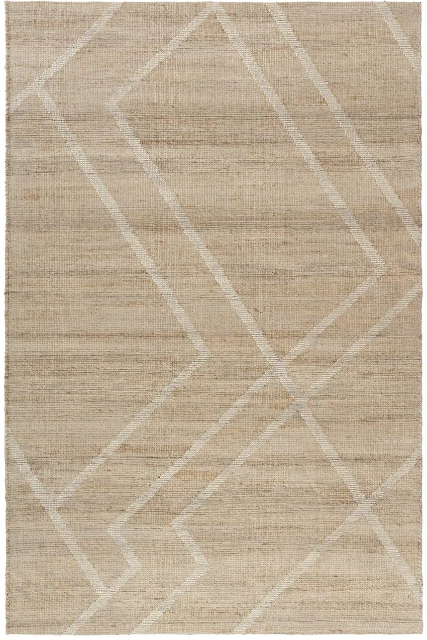 Ivory And Beige Jute Abstract Hand Woven Area Rug Photo 2