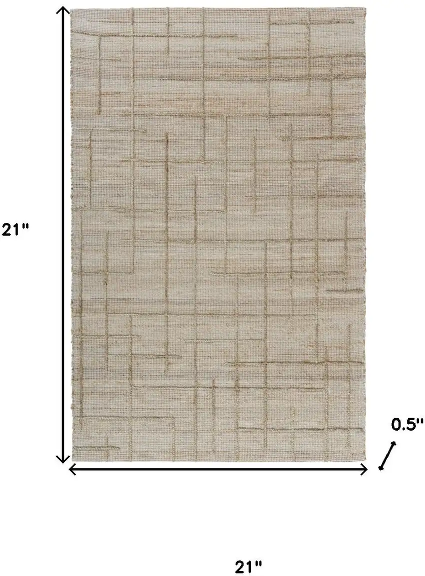 Ivory And Beige Jute Checkered Hand Woven Square Rug Photo 3