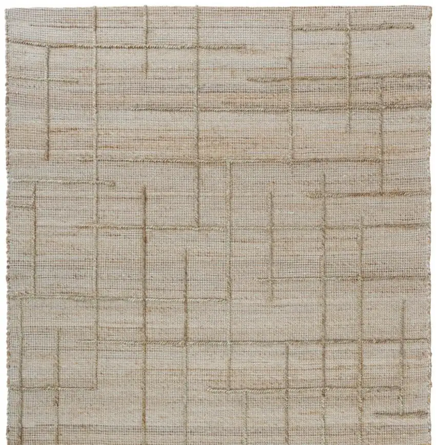 Ivory And Beige Jute Checkered Hand Woven Square Rug Photo 5