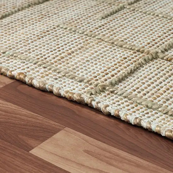 Ivory And Beige Jute Checkered Hand Woven Square Rug Photo 7