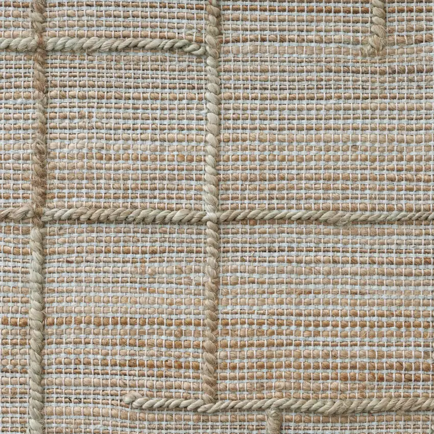 Ivory And Beige Jute Checkered Hand Woven Square Rug Photo 9