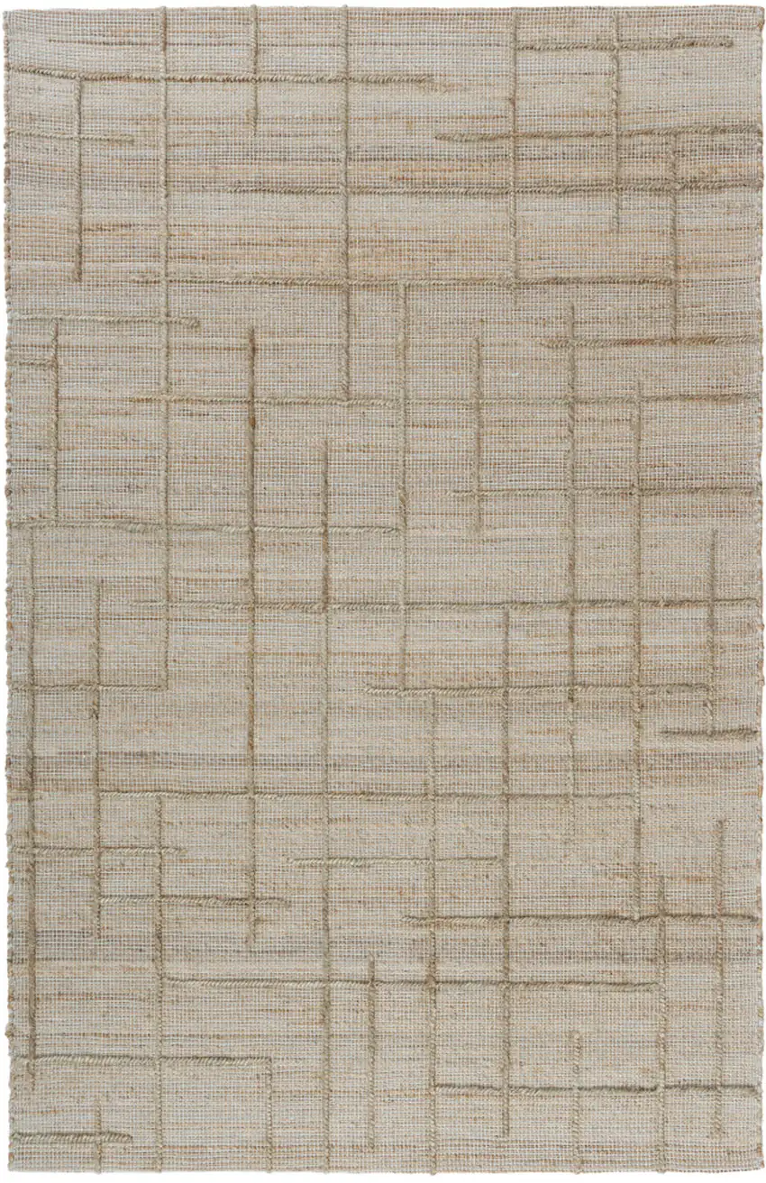 Ivory And Beige Jute Checkered Hand Woven Square Rug Photo 2