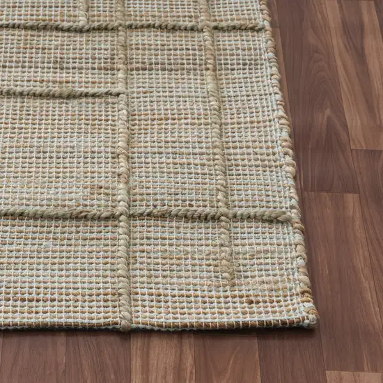 Ivory And Beige Jute Checkered Hand Woven Square Rug Photo 9