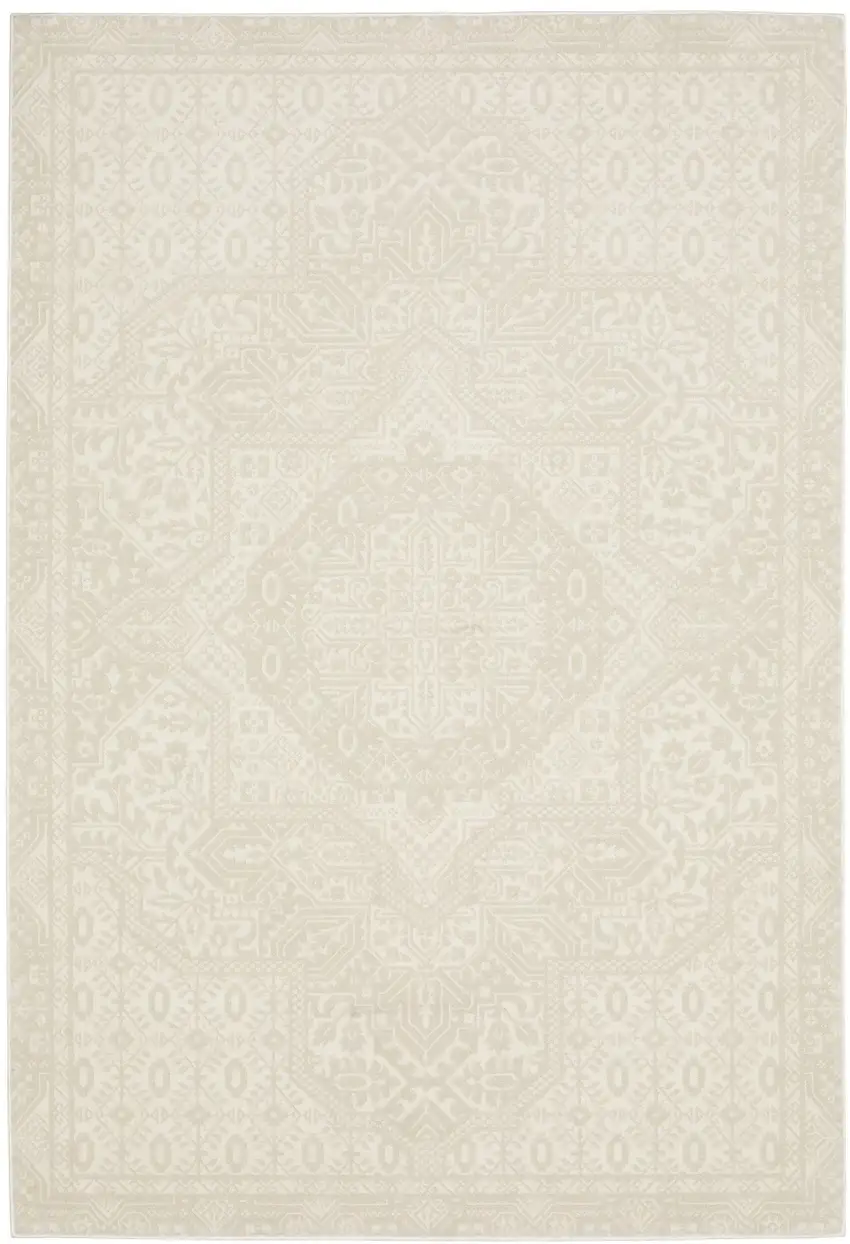 Ivory And Beige Medallion Area Rug Photo 5