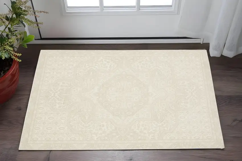 Ivory And Beige Medallion Area Rug Photo 1