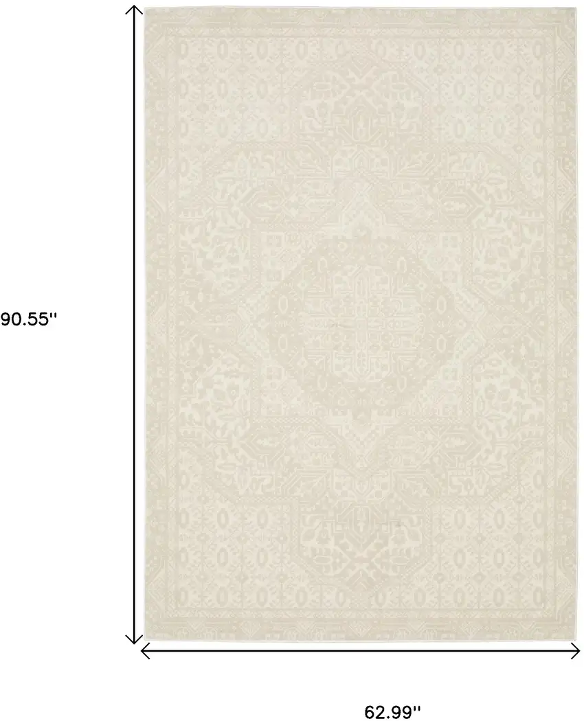 Ivory And Beige Medallion Area Rug Photo 3
