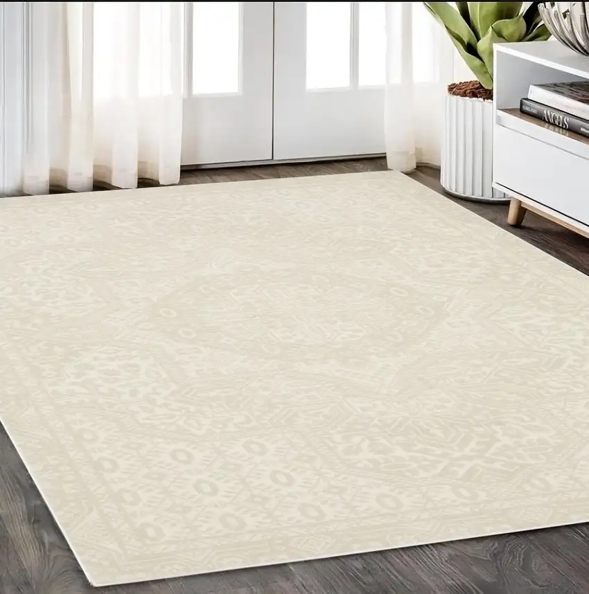 Ivory And Beige Medallion Area Rug Photo 1
