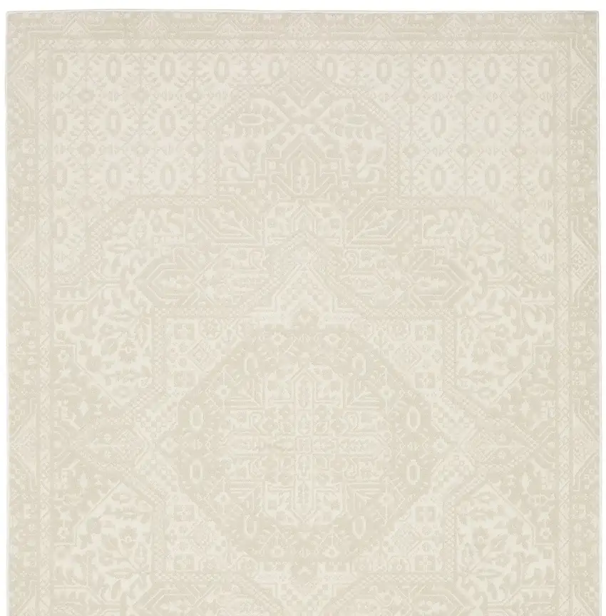 Ivory And Beige Medallion Area Rug Photo 4