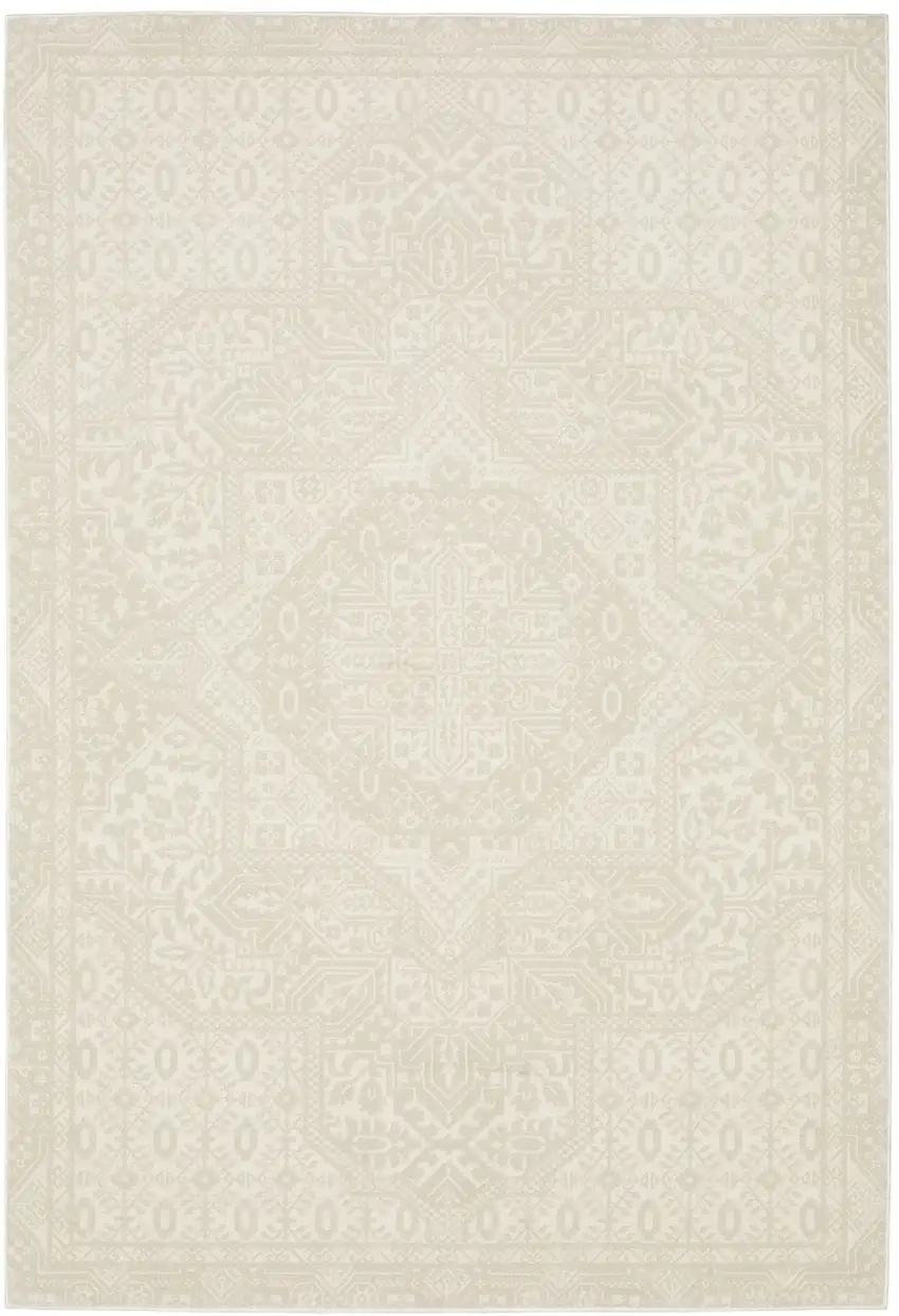 Ivory And Beige Medallion Area Rug Photo 2