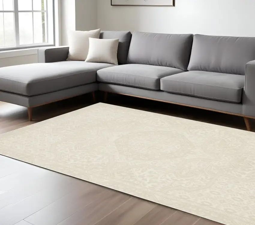 Ivory And Beige Medallion Area Rug Photo 1