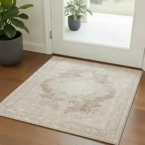 Photo of Ivory And Beige Medallion Square Rug