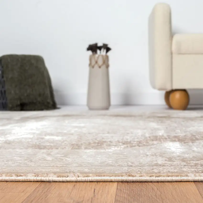 Ivory And Beige Medallion Square Rug Photo 7