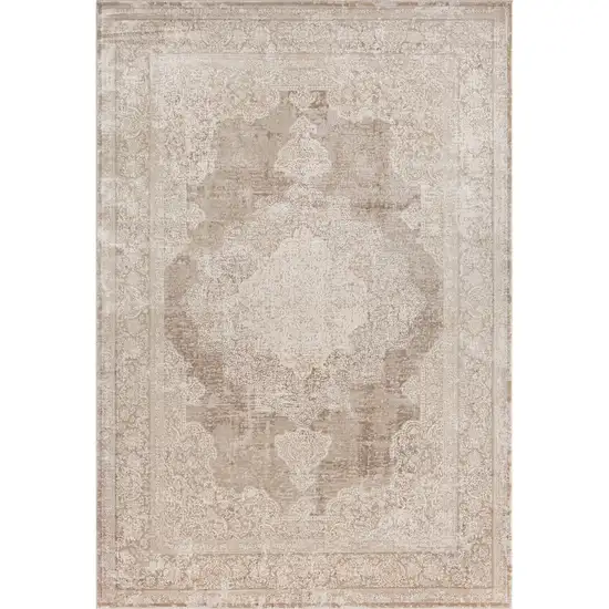 Ivory And Beige Medallion Square Rug Photo 2