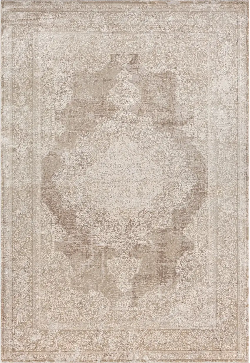 Ivory And Beige Medallion Square Rug Photo 2