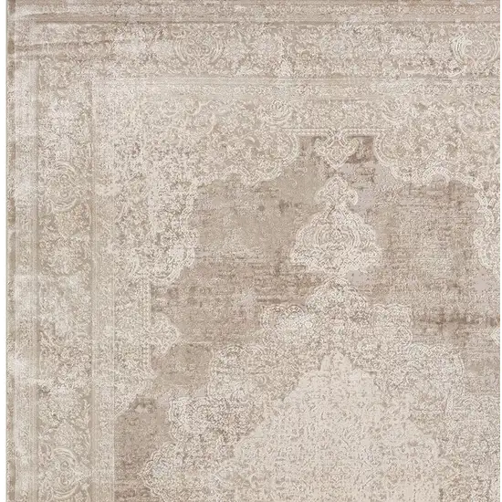 Ivory And Beige Medallion Square Rug Photo 4