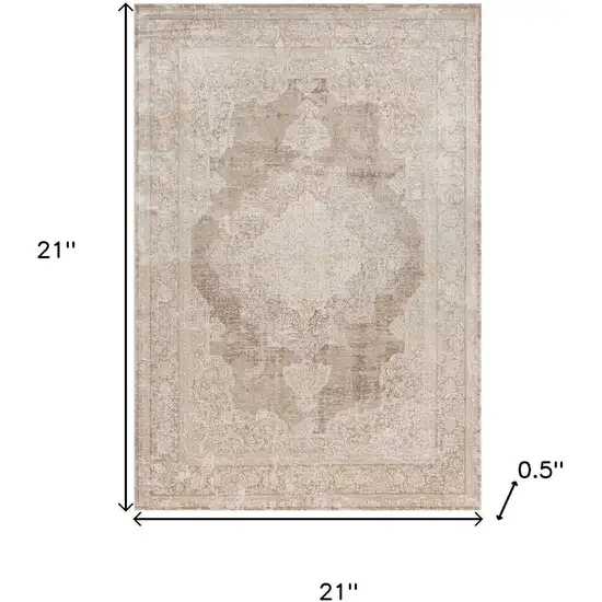 Ivory And Beige Medallion Square Rug Photo 3