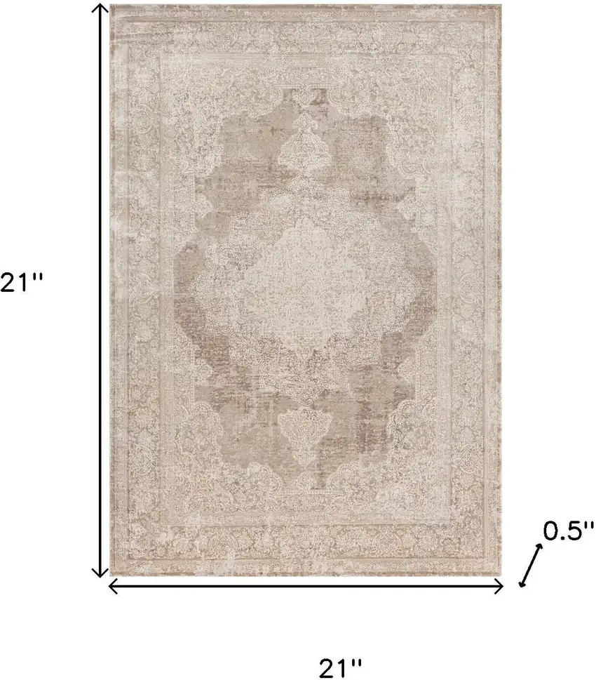 Ivory And Beige Medallion Square Rug Photo 3