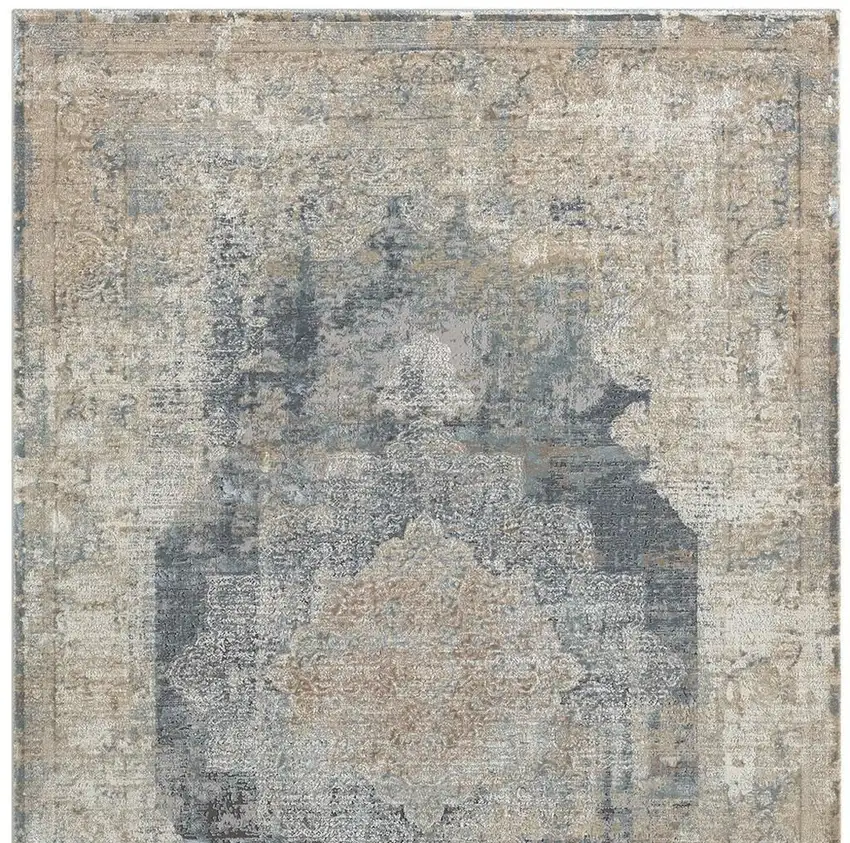 Ivory And Beige Medallion Square Rug Photo 3
