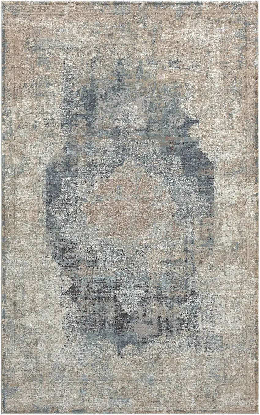 Ivory And Beige Medallion Square Rug Photo 1