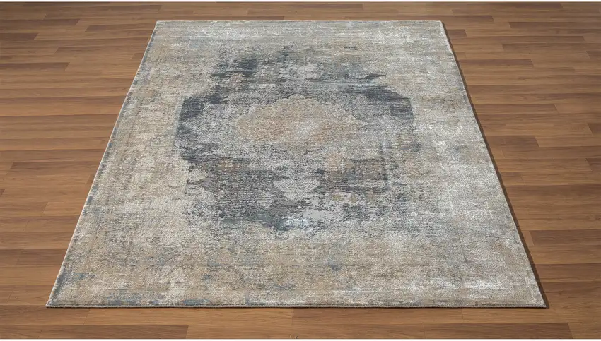 Ivory And Beige Medallion Square Rug Photo 5