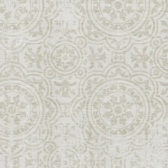 Ivory And Beige Medallion Washable Area Rug With UV Protection Photo 3