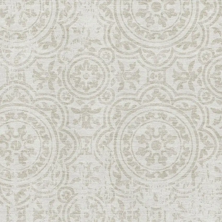 Ivory And Beige Medallion Washable Area Rug With UV Protection Photo 3