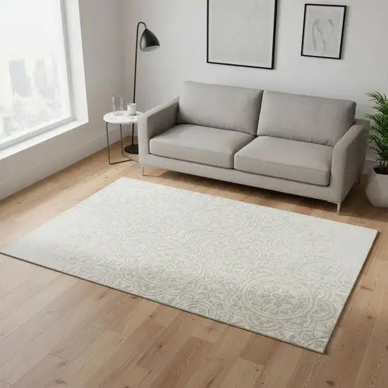 Ivory And Beige Medallion Washable Area Rug With UV Protection Photo 2