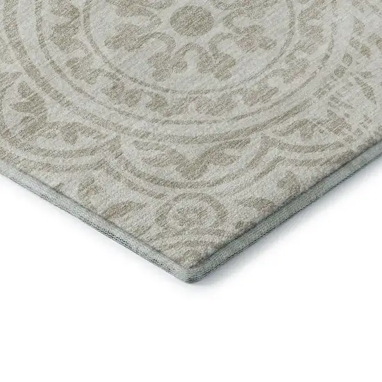 Ivory And Beige Medallion Washable Area Rug With UV Protection Photo 8