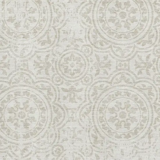 Ivory And Beige Medallion Washable Area Rug With UV Protection Photo 3