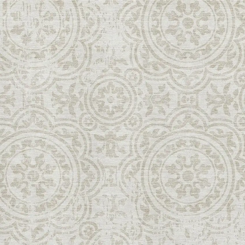 Ivory And Beige Medallion Washable Area Rug With UV Protection Photo 3