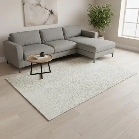 Ivory And Beige Medallion Washable Area Rug With UV Protection Photo 2