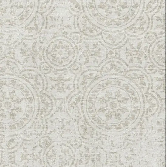 Ivory And Beige Medallion Washable Area Rug With UV Protection Photo 3