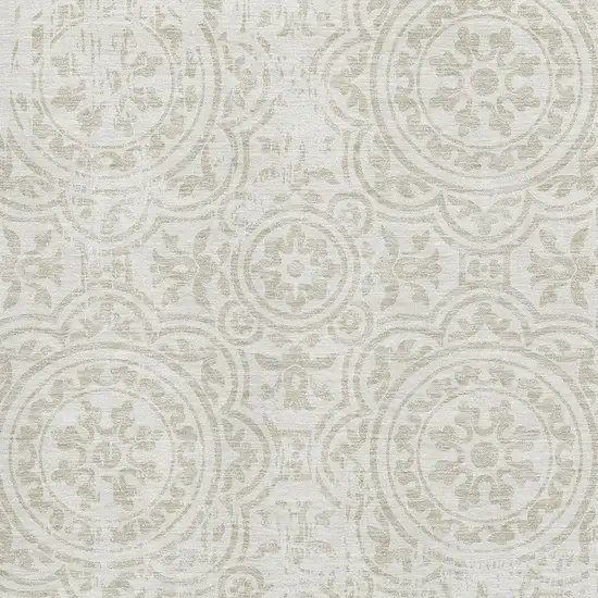 Ivory And Beige Medallion Washable Area Rug With UV Protection Photo 3