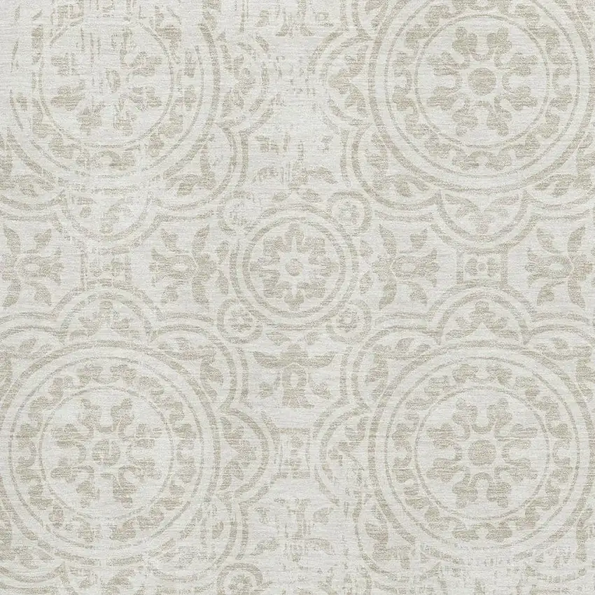 Ivory And Beige Medallion Washable Area Rug With UV Protection Photo 3