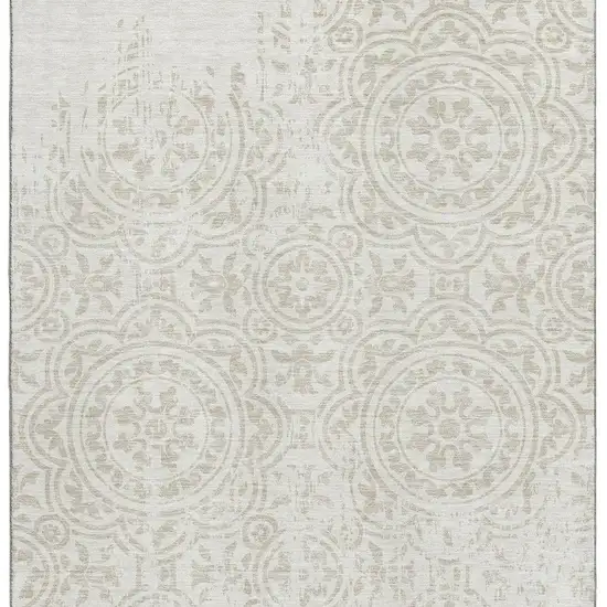 Ivory And Beige Medallion Washable Area Rug With UV Protection Photo 4