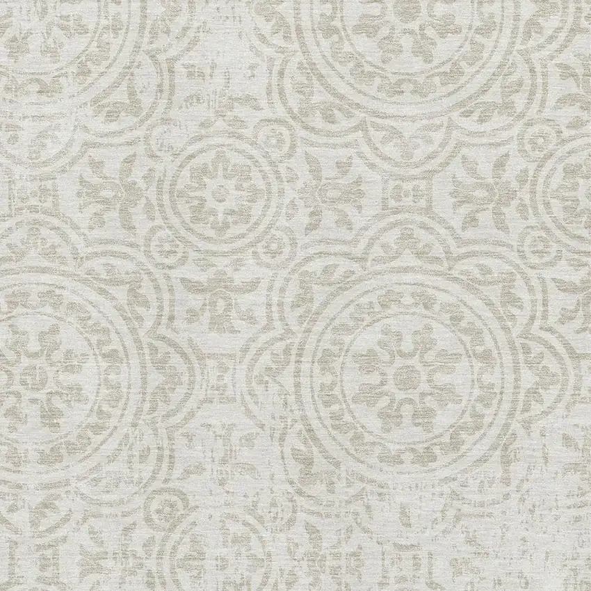 Ivory And Beige Medallion Washable Area Rug With UV Protection Photo 3