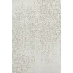 Photo of Ivory And Beige Medallion Washable Area Rug With UV Protection