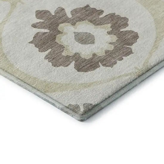 Ivory And Beige Medallion Washable Area Rug With UV Protection Photo 9