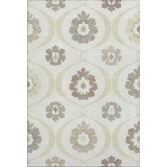 Ivory And Beige Medallion Washable Area Rug With UV Protection Photo 6